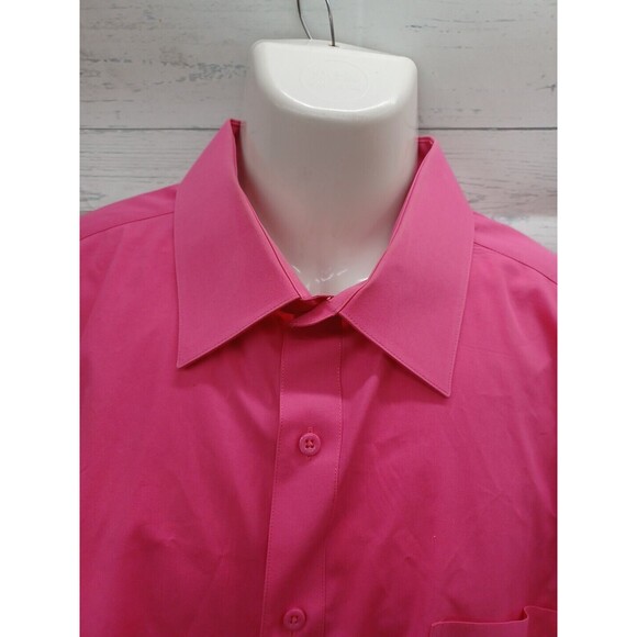 Marquis Mens Shirt Sz 18 1/2 / 2XL Pink Fuchsia Knit Long Sleeve Button Down - Picture 2 of 11